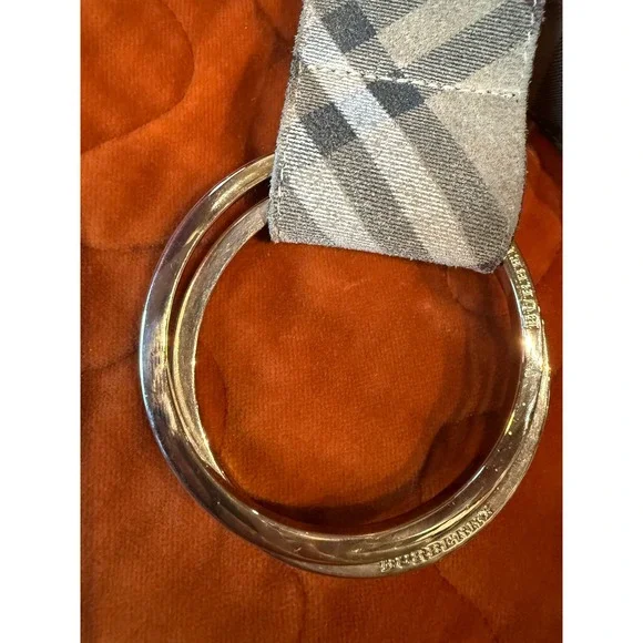 BURBERRY‎ Suede Nova Check Belt with Double Ring Buckle Silver Tone quiet luxury - Picture 5 of 12